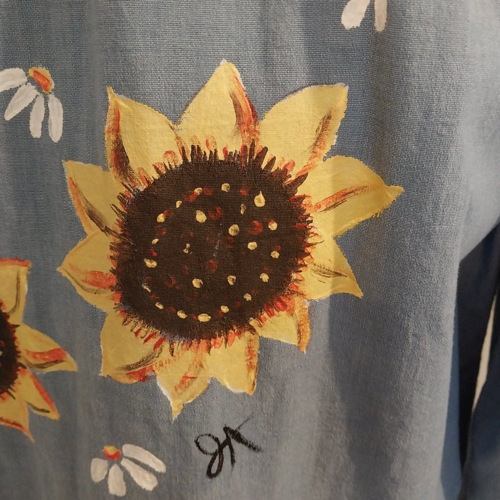 2570 Size 14 Lana Sport Upcycled Painted Zip Up Jean Jacket - Picture 5 of 7
